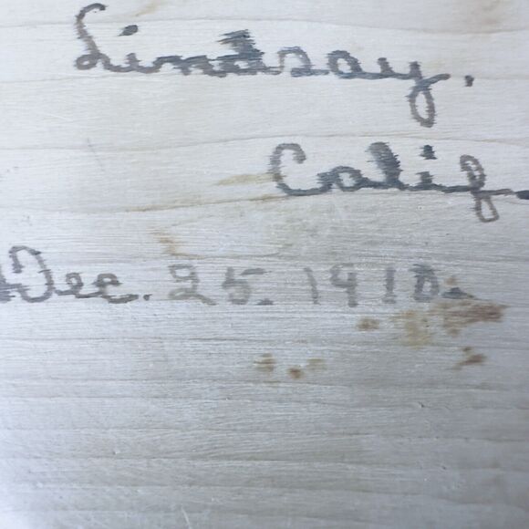 Carved Folk Art Wooden Bowl, Fruit Leaves Signed Lindsay Calif 1910, Vintage - Picture 9 of 9